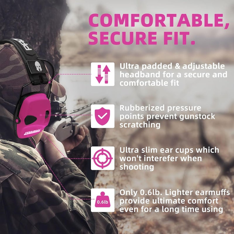 PROHEAR Electronic Ear Protection for Shooting with 4X Sound Amplification, Gun Range Hearing Protection Muffs, NRR 23dB Noise Reduction Headphones for Hunting, Pink - Image 5